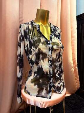 INC International Concepts Abstract Printed Long Sleeve Shirt Size PS